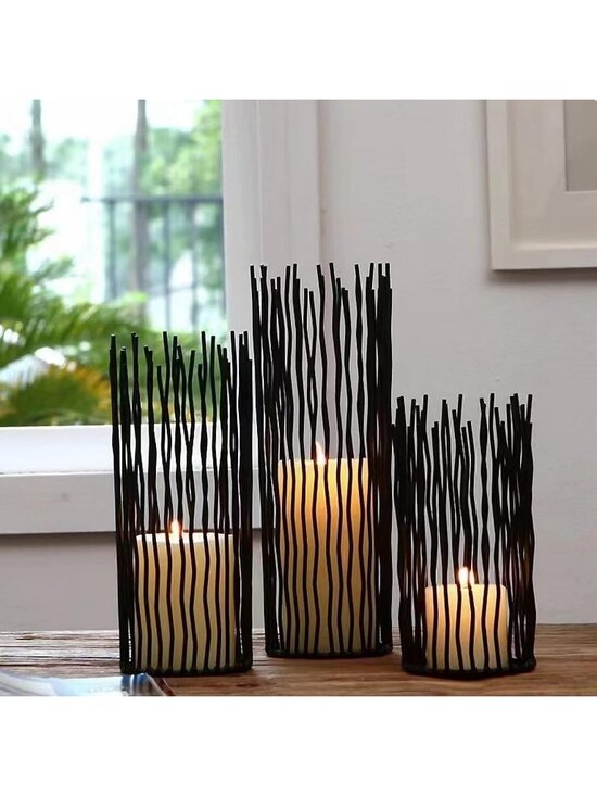 Other - New Set of 3 Black Metal Wire Willow Pillar Candle Holders 8 10 12 Inch Decor